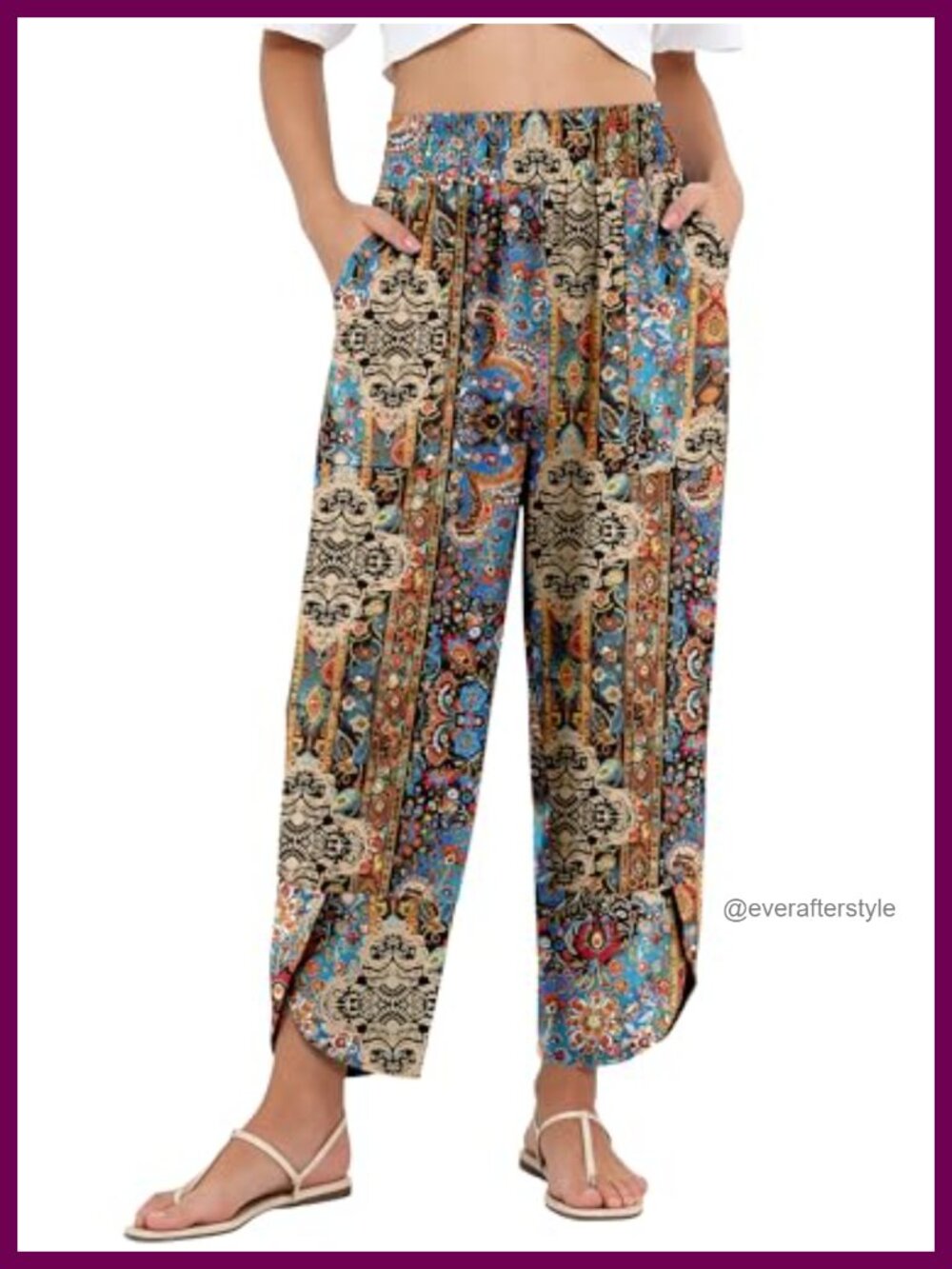 Wide Leg Palazzo Capri Pants 100% Polyester High Waist Flowy Cropped Lounge